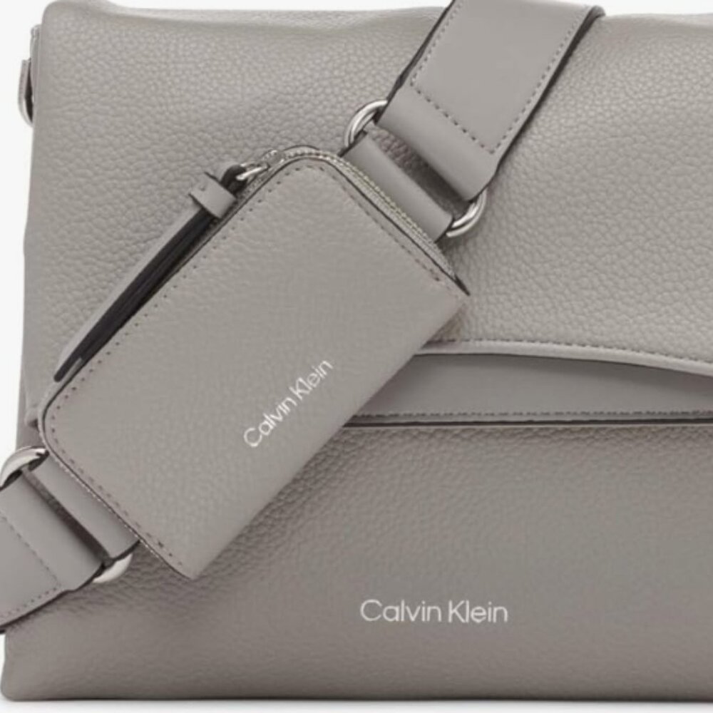 Calvin Klein - Women's Chrome Organizational 2 in 1 Flap Crossbody, Stone Color